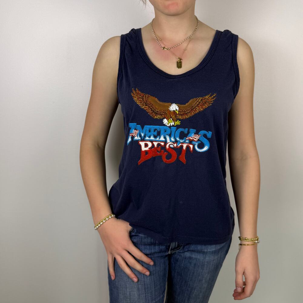 VINTAGE 80S SCREEN STARS AMERICA BEST EAGLE TANK TOP SIZE LARGE